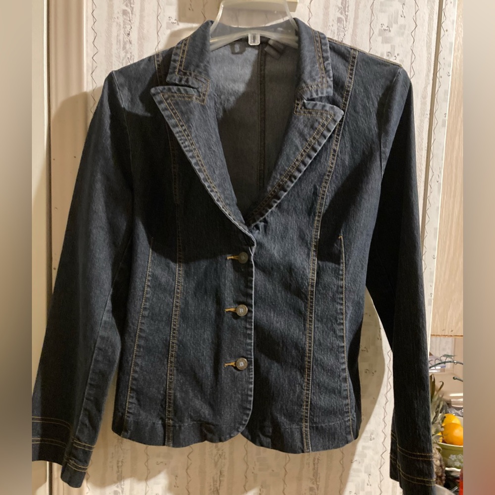 Ladies Size 10/12 Bisou Bisou Michelle Bohbot Dark Denim Jean Jacket/Blazer